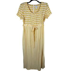 Vintage Expo Floral‎ Check Yellow Short Sleeve Maxi Dress Women's 16 Cottagecore